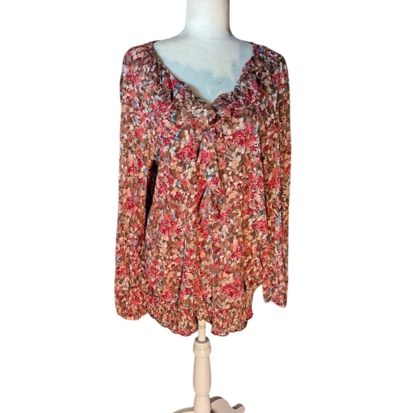 Flowy ruffle v neck dark academia poet style floral long sleeve Tunic top sz 3x - Picture 10 of 12